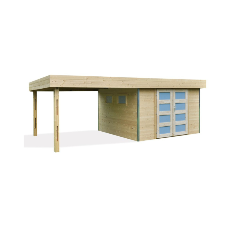 Abri de Jardin en Bois à Toit Plat avec Auvent – Élégance et Polyvalence – Image 3